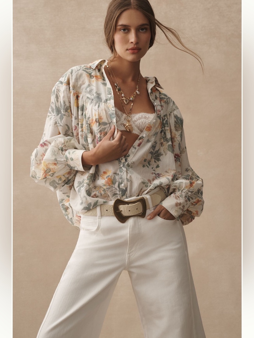 Pilcro batwing yoke blouse medium ivory floral - Picture 5 of 7